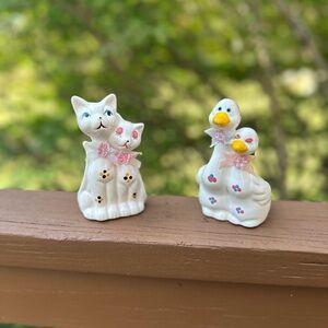 Adorable Cat and Duck Figurines